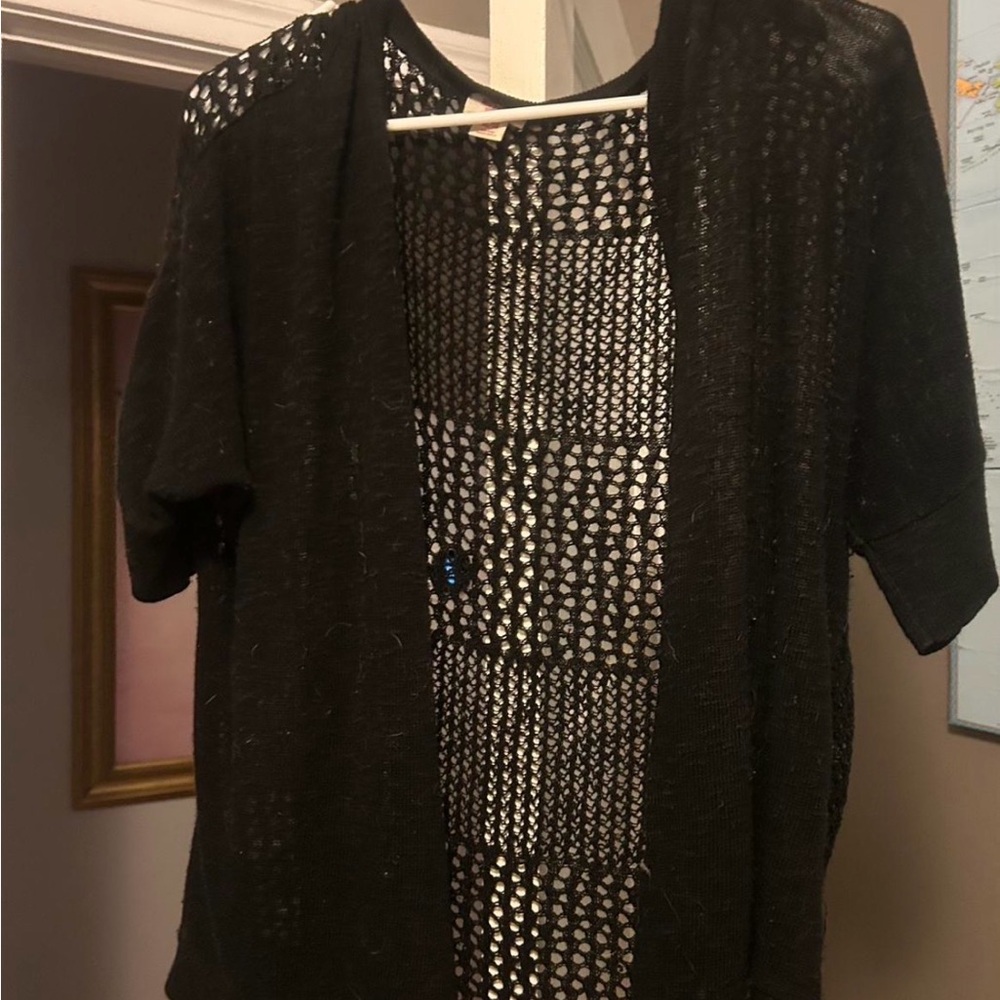 Mossimo Supply Co. Black Open-Knit Short Sleeve Cardigan